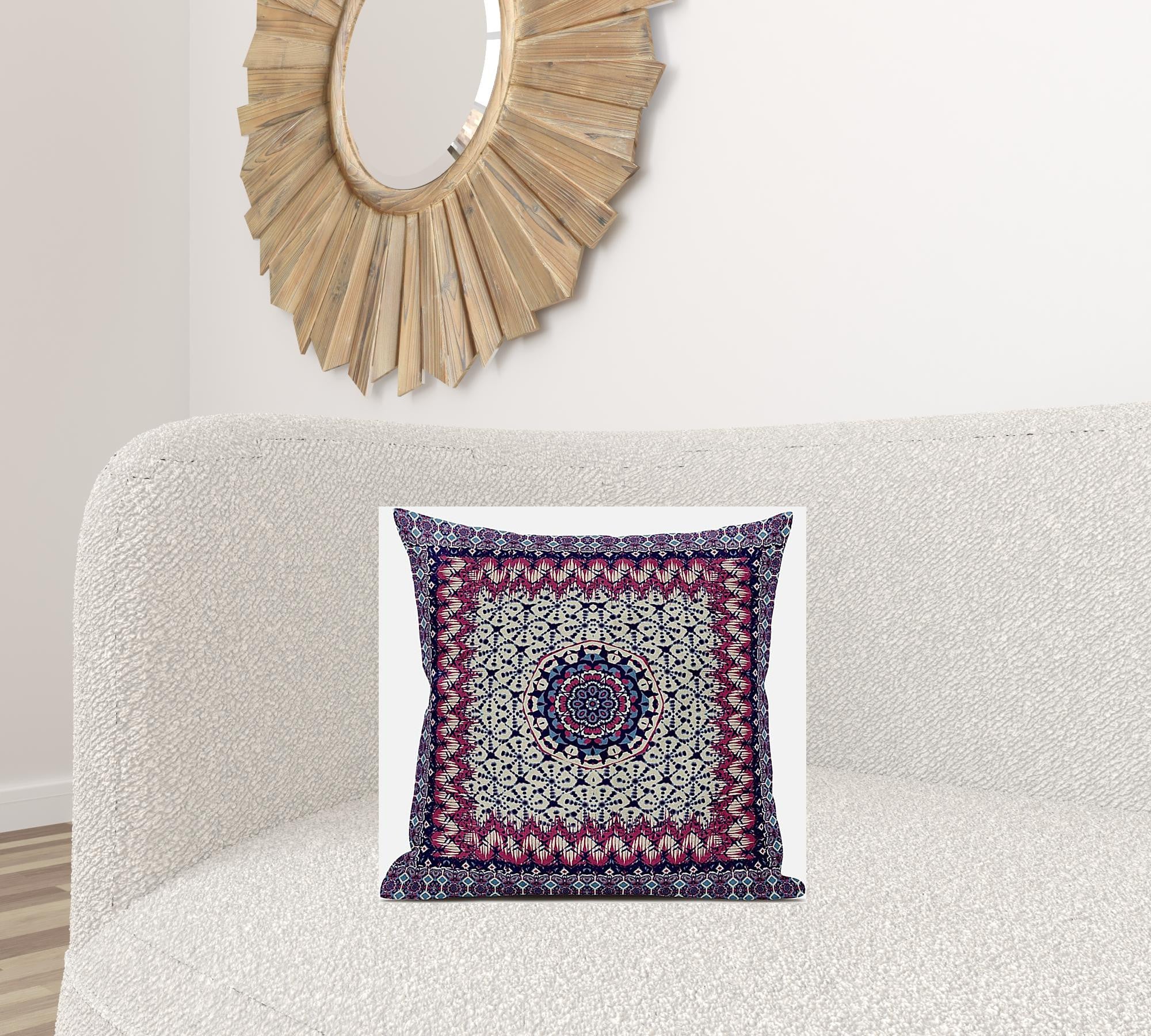 18” Magenta Indigo Holy Floral Suede Throw Pillow