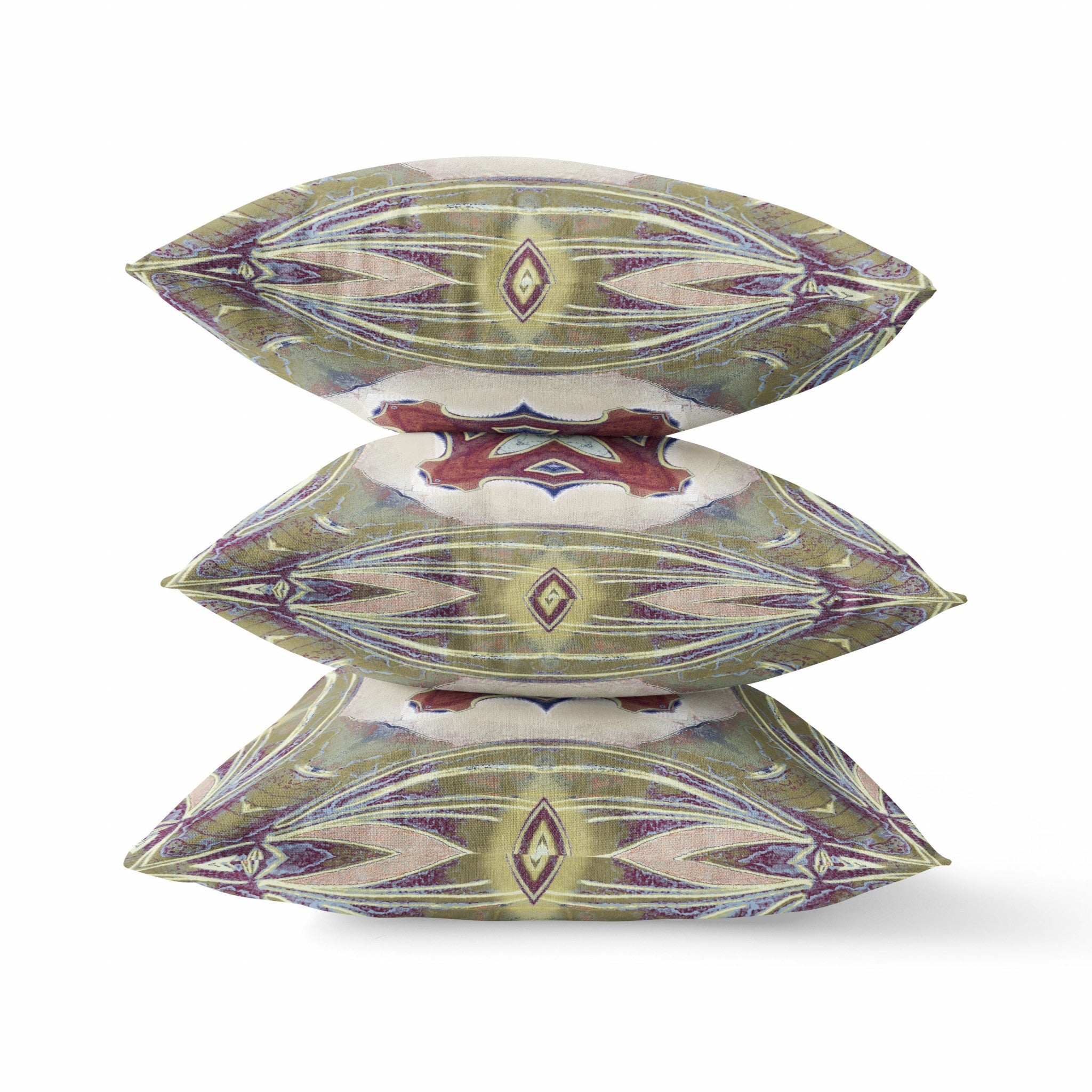 16” Green Brown Geo Tribal Indoor Outdoor Throw Pillow