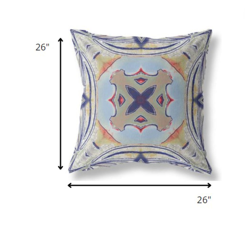 18” Navy Sage Geo Tribal Indoor Outdoor Throw Pillow