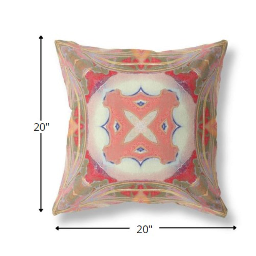 18” Peach Green Geo Tribal Indoor Outdoor Throw Pillow
