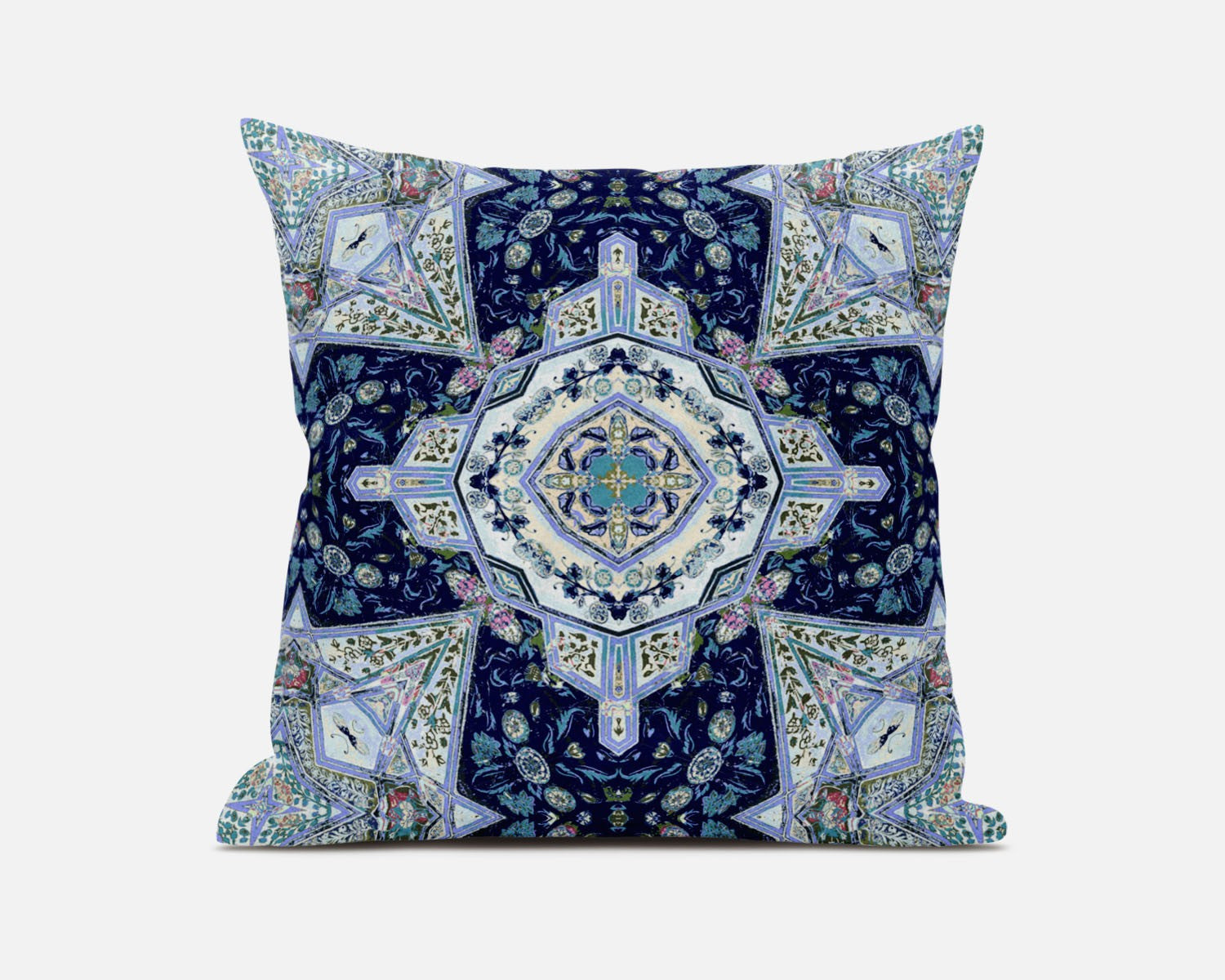 18" Indigo Blue Boho Floral Geo Suede Throw Pillow