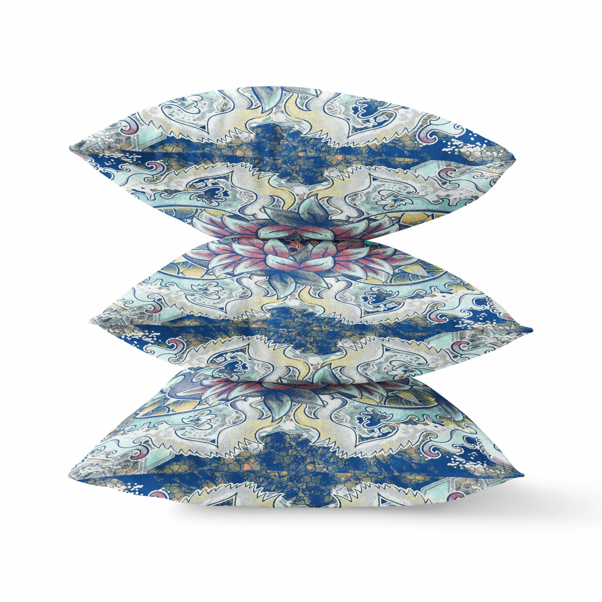 18” Blue Aqua Flower Bloom Suede Throw Pillow