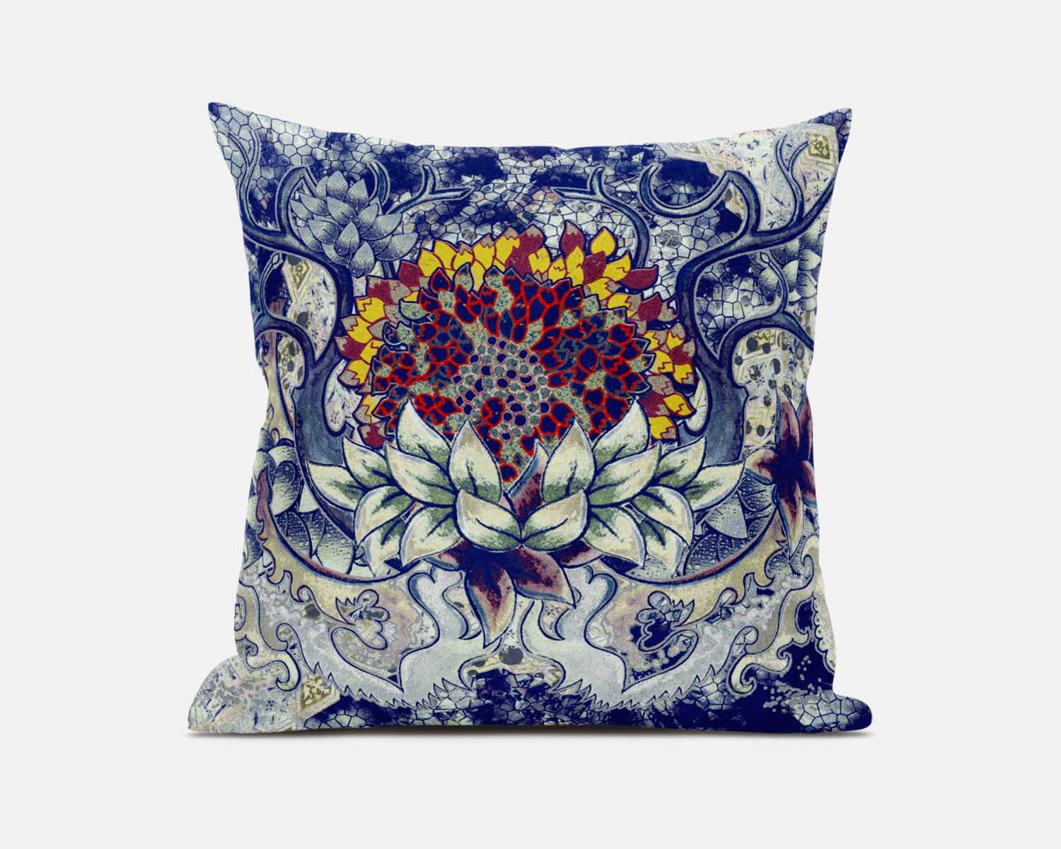 16” Blue Gray Flower Bloom Suede Throw Pillow