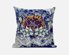 16” Blue Gray Flower Bloom Suede Throw Pillow
