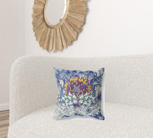 18” Blue Gray Flower Bloom Suede Throw Pillow