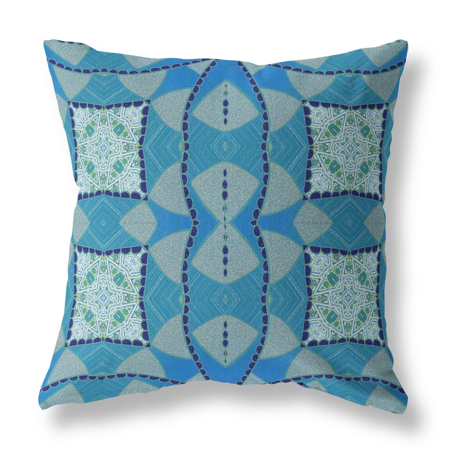 18" Aqua Sky Blue Cosmic Circle Boho Suede Throw Pillow