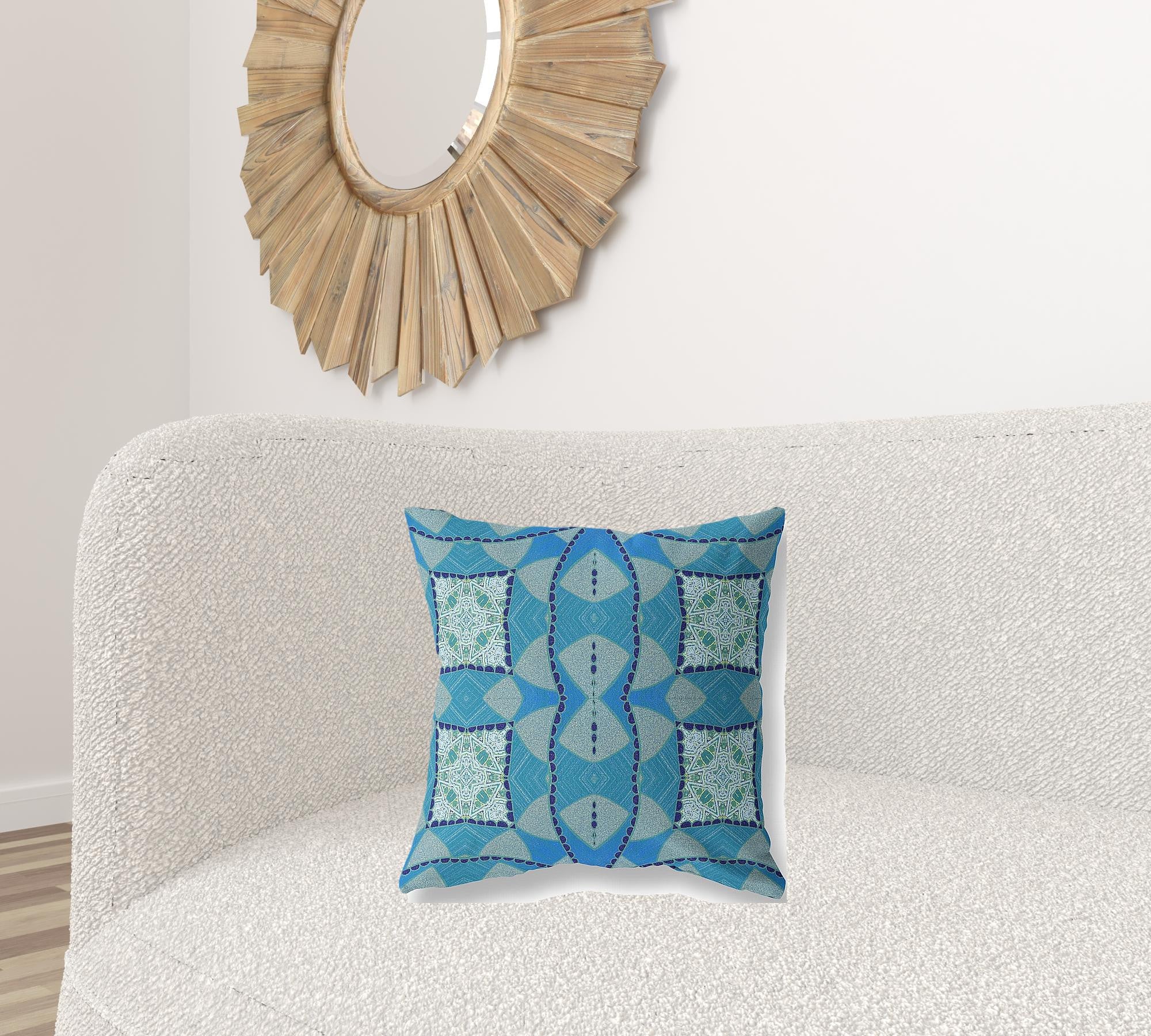 18" Aqua Sky Blue Cosmic Circle Boho Suede Throw Pillow