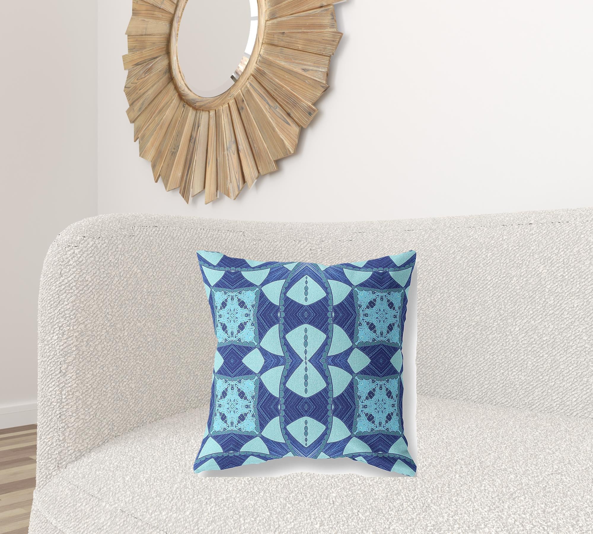 18" Sky Blue Cosmic Circle Boho Suede Throw Pillow
