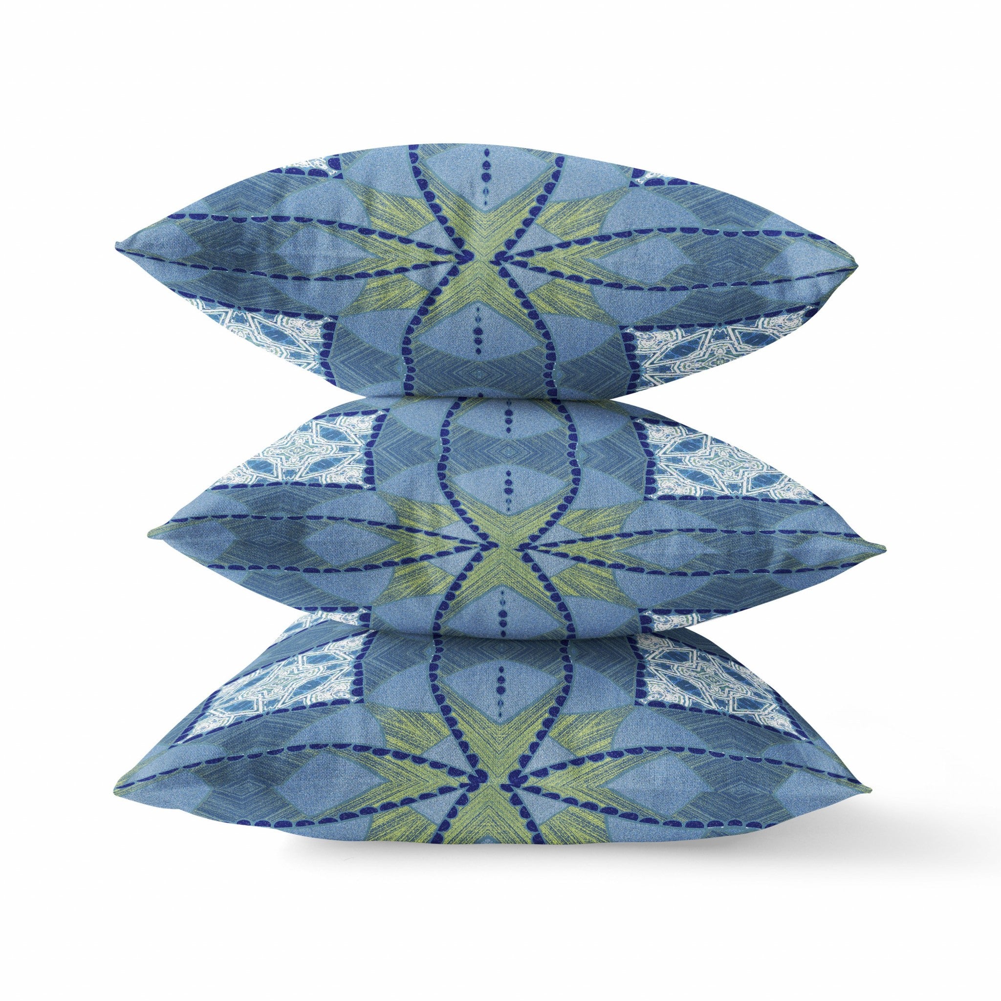 Cojín de gamuza Boho con círculo cósmico azul y blanco de 16.0 in