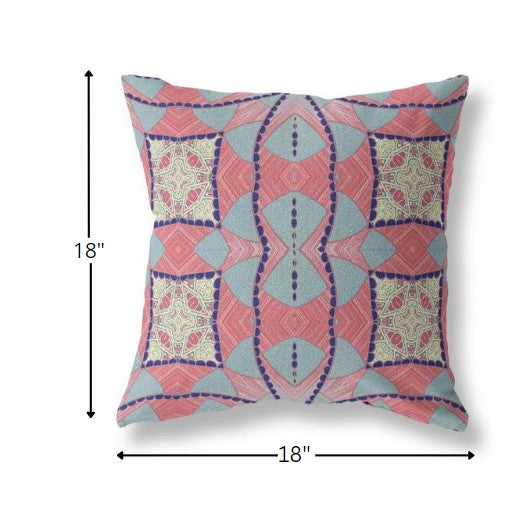 18" Red Blue Cosmic Circle Boho Suede Throw Pillow