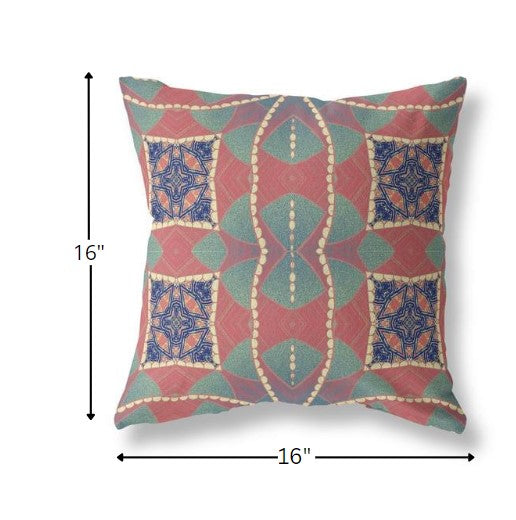 16" Red Green Cosmic Circle Boho Suede Throw Pillow