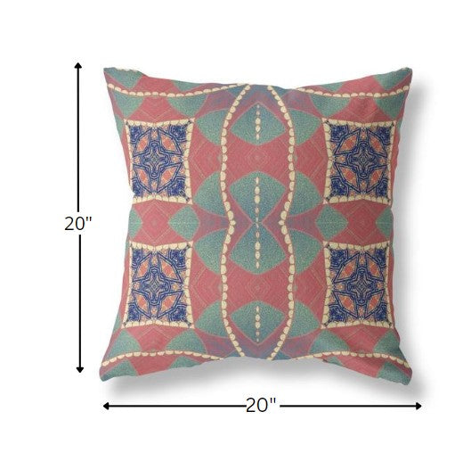 18" Red Green Cosmic Circle Boho Suede Throw Pillow