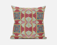 Cojín de gamuza boho con círculo cósmico amarillo rojo de 16