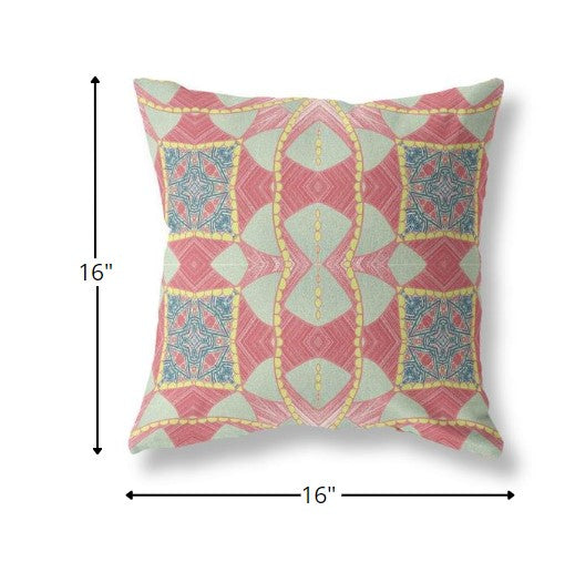 Cojín de gamuza boho con círculo cósmico amarillo rojo de 16"