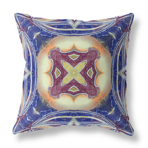 16” Indigo Cream Geo Tribal Suede Throw Pillow