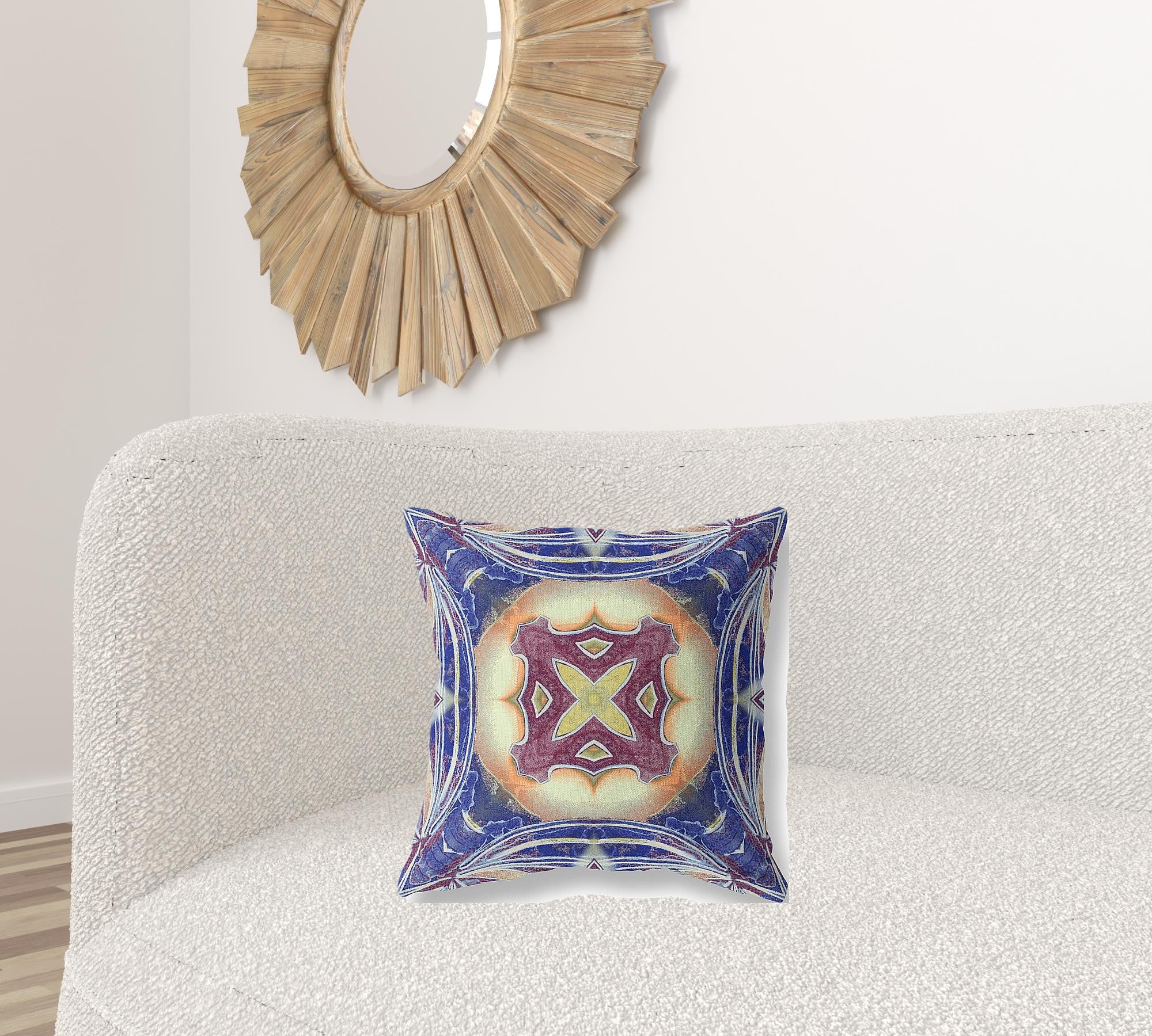 18” Indigo Cream Geo Tribal Suede Throw Pillow