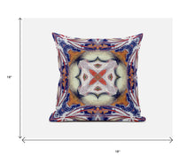 18” Pale Orange Blue Geo Tribal Suede Throw Pillow