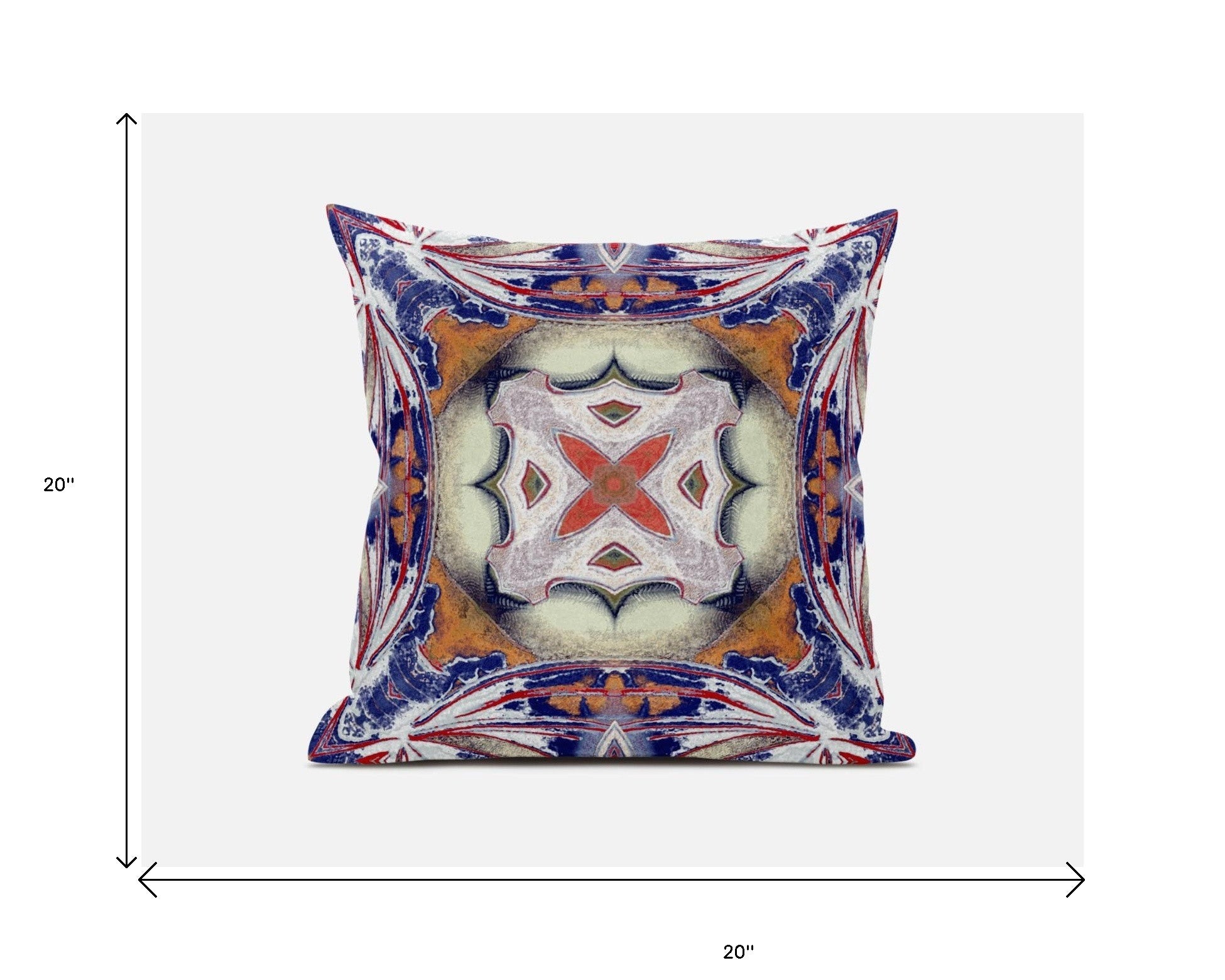 18” Pale Orange Blue Geo Tribal Suede Throw Pillow