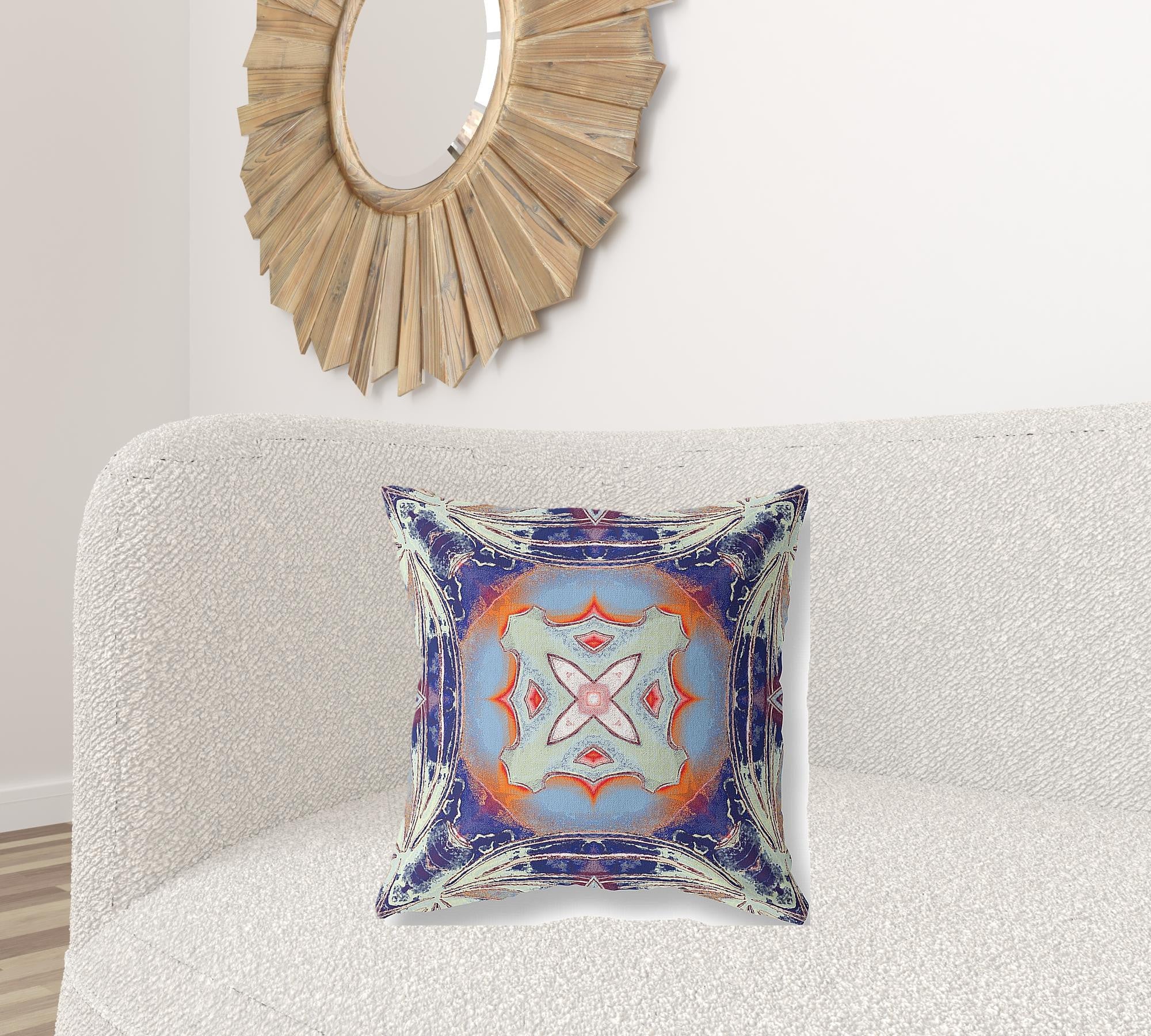 18” Indigo Orange Geo Tribal Suede Throw Pillow