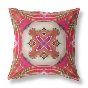 18” Fuchsia Red Geo Tribal Suede Throw Pillow