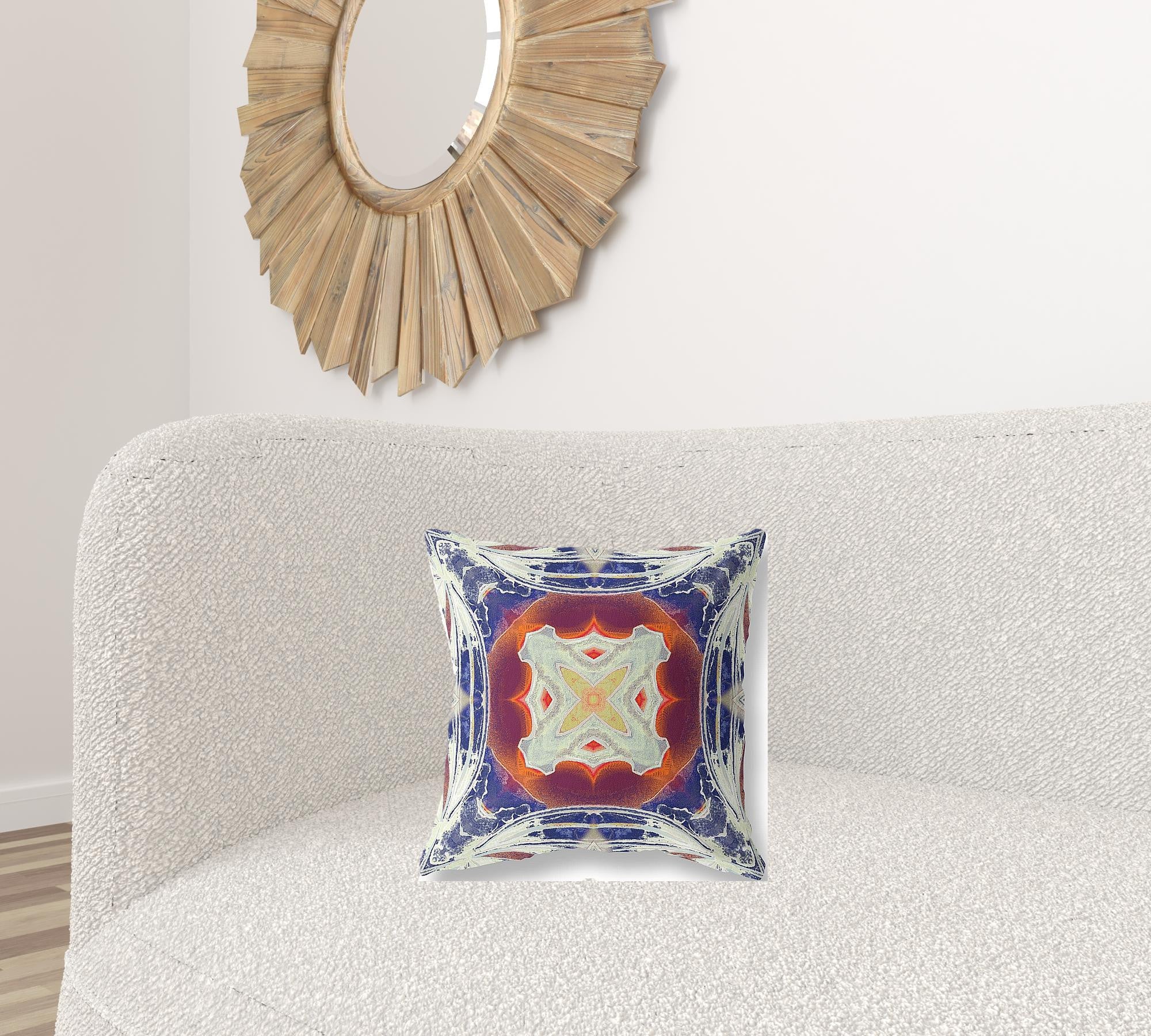 16” Indigo White Geo Tribal Suede Throw Pillow