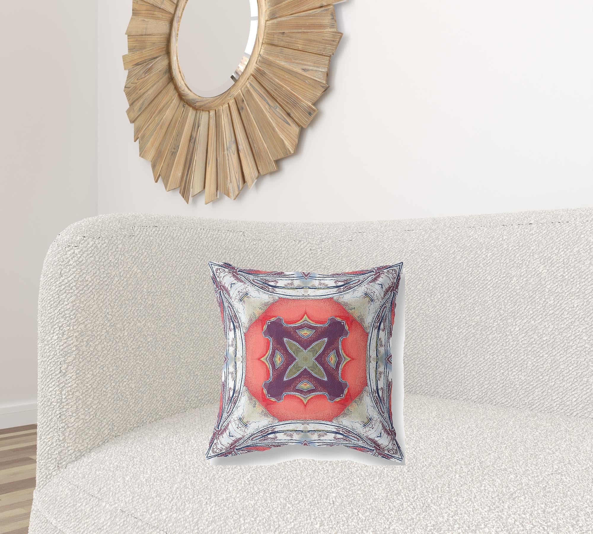 18” Gray Peach Geo Tribal Suede Throw Pillow