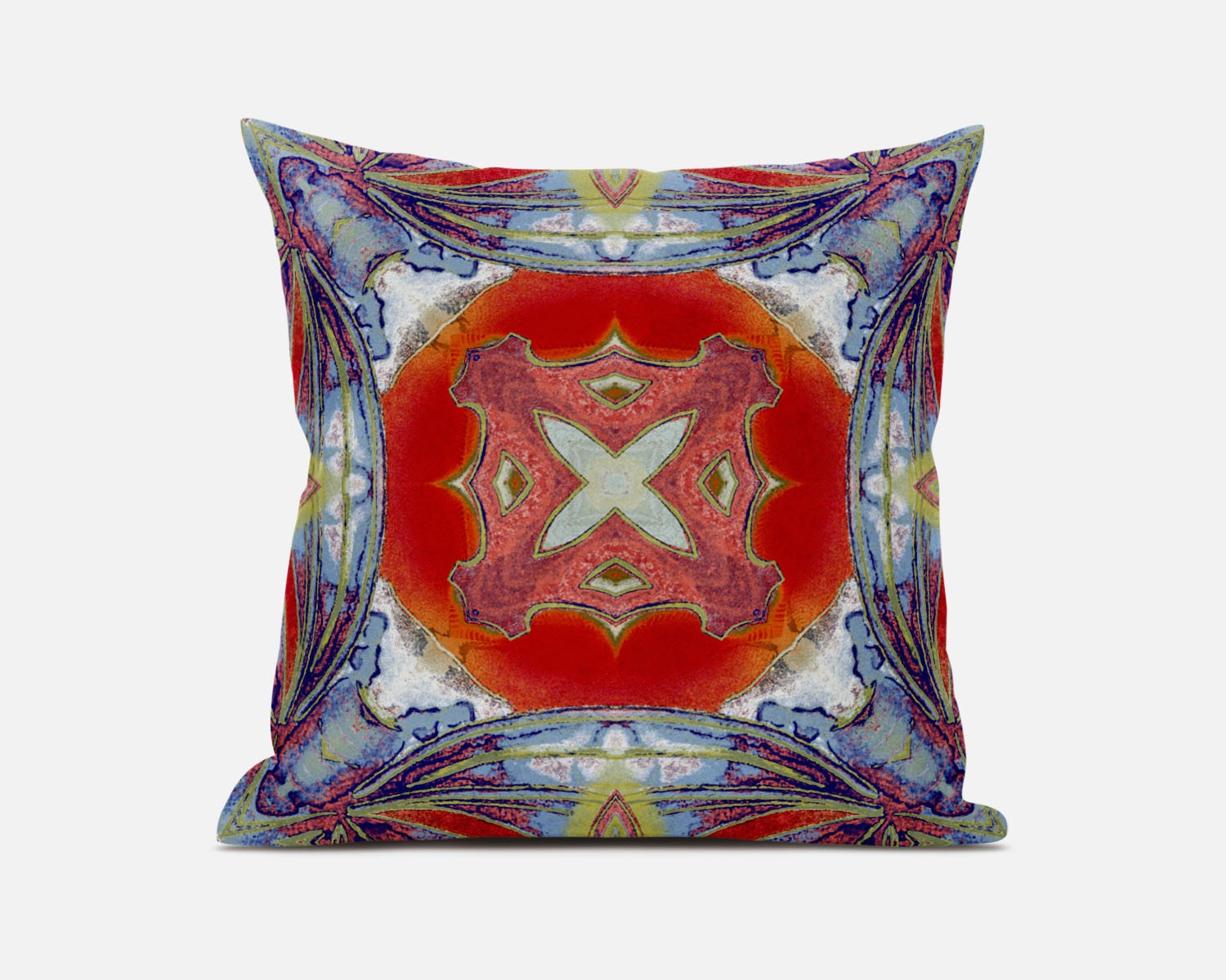 18” Blue Orange Geo Tribal Suede Throw Pillow