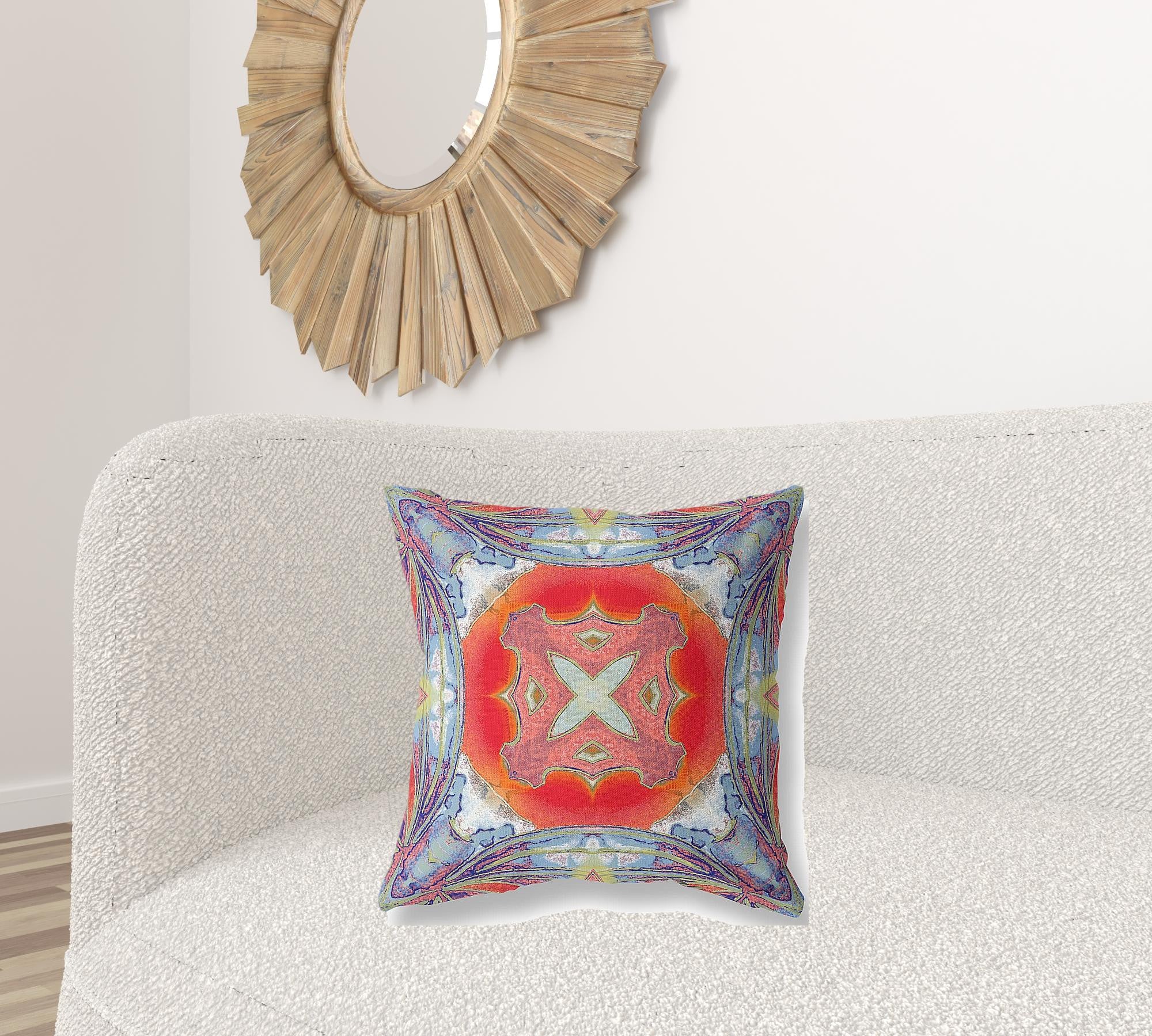 18” Blue Orange Geo Tribal Suede Throw Pillow