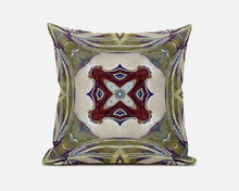 16” Green Brown Geo Tribal Suede Throw Pillow