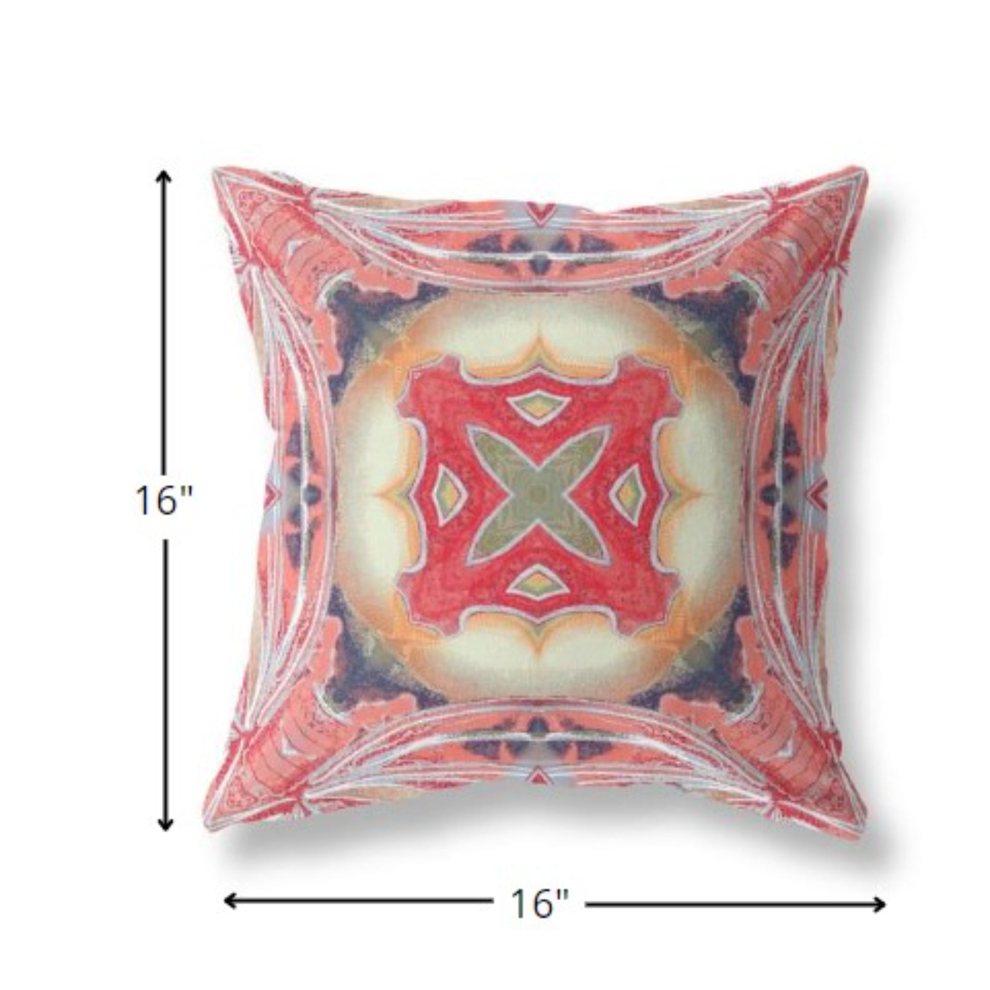 16” Peach Red Geo Tribal Suede Throw Pillow