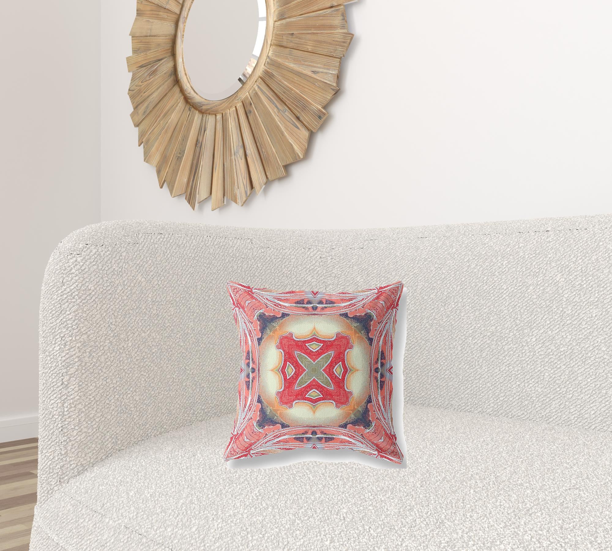 16” Peach Red Geo Tribal Suede Throw Pillow
