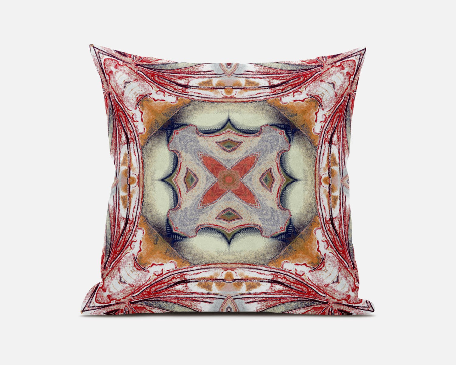 18” Red Orange Geo Tribal Suede Throw Pillow