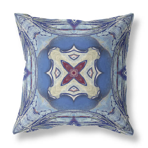 16” Blue Cream Geo Tribal Suede Throw Pillow