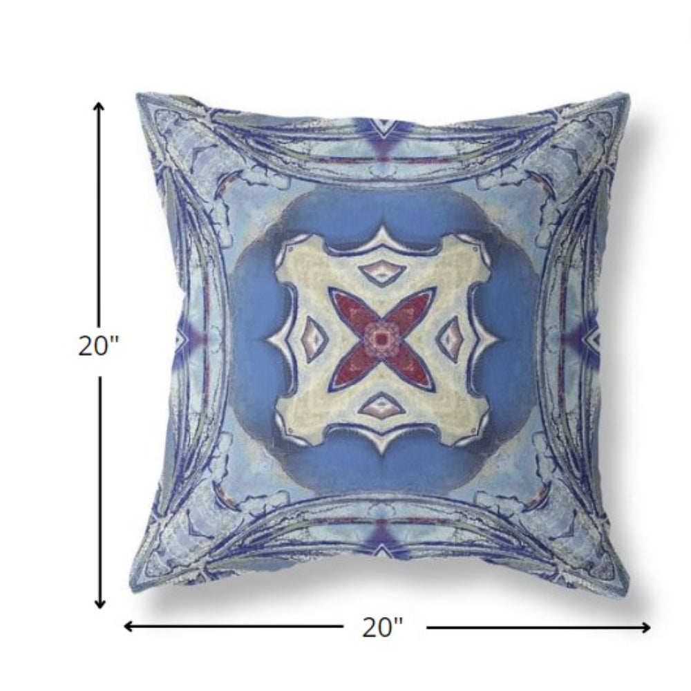 18” Blue Cream Geo Tribal Suede Throw Pillow