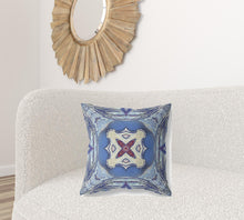 18” Blue Cream Geo Tribal Suede Throw Pillow