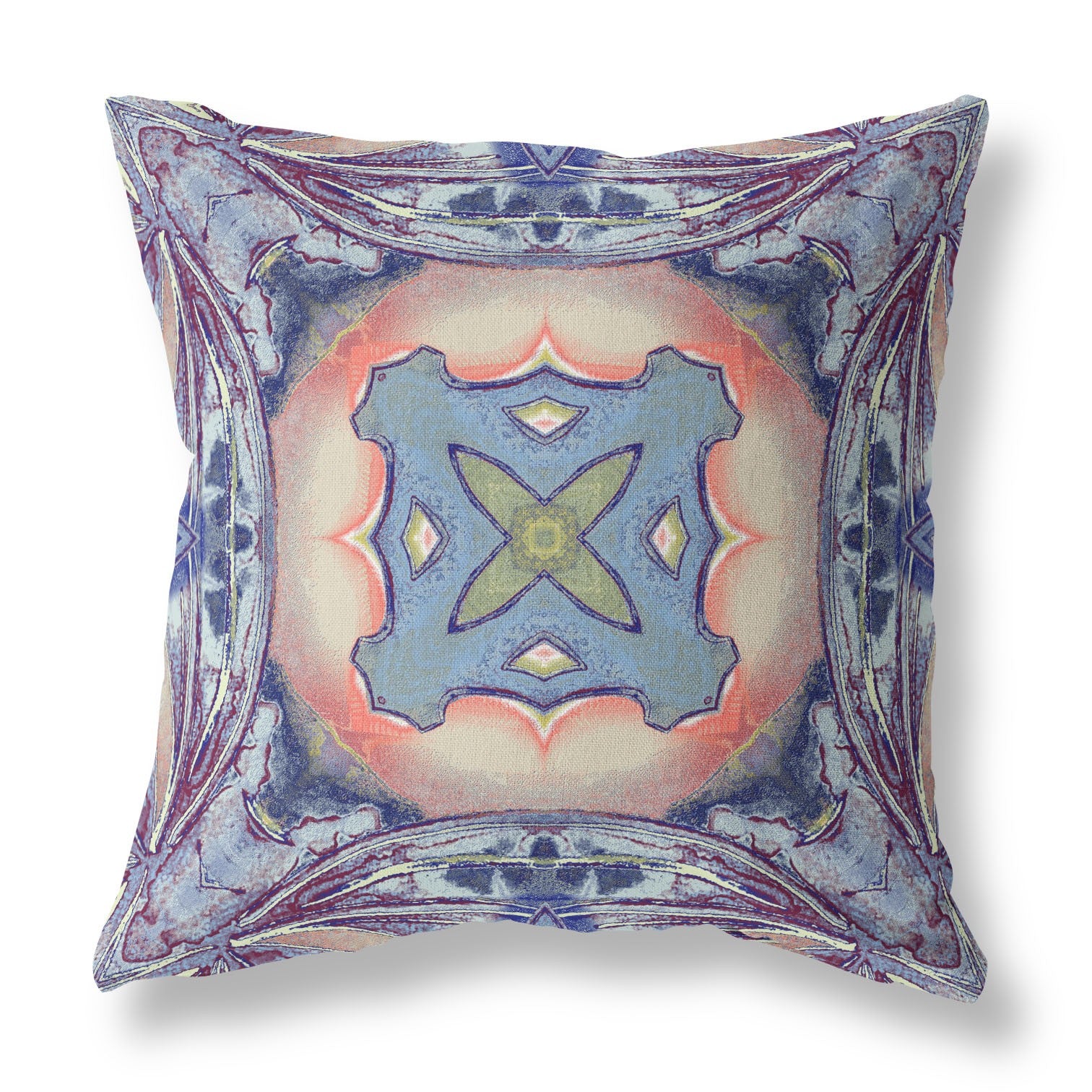 18” Indigo Peach Geo Tribal Suede Throw Pillow