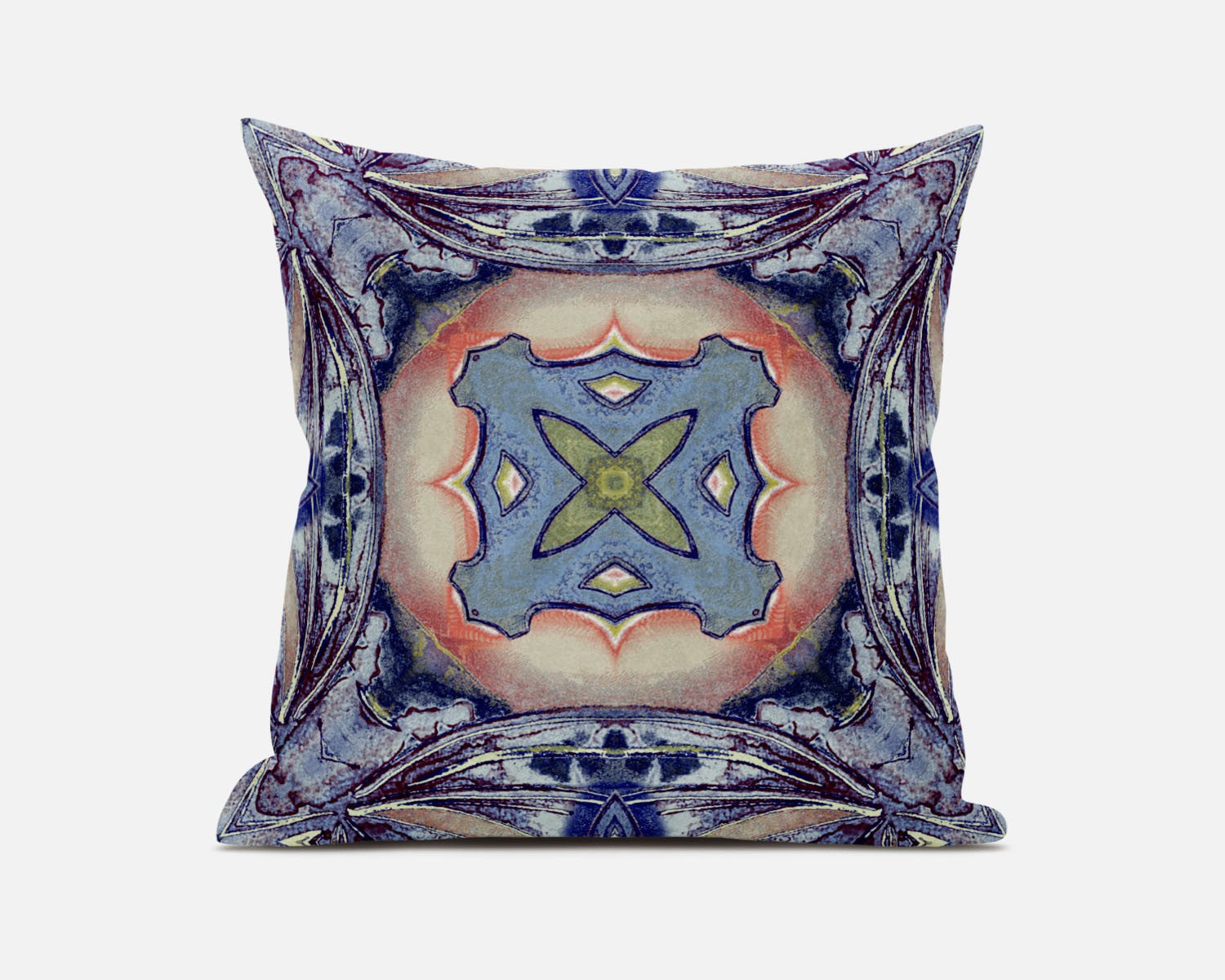 18” Indigo Peach Geo Tribal Suede Throw Pillow