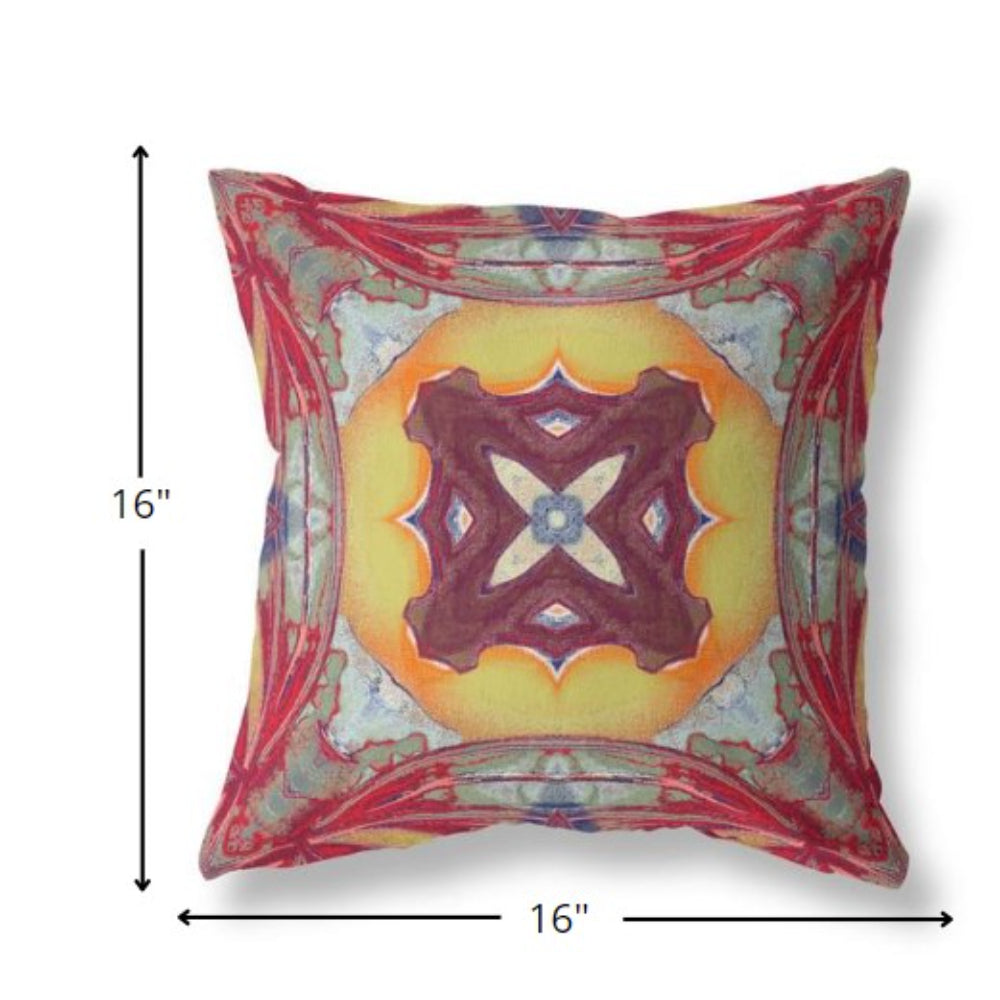 16” Red Yellow Geo Tribal Suede Throw Pillow