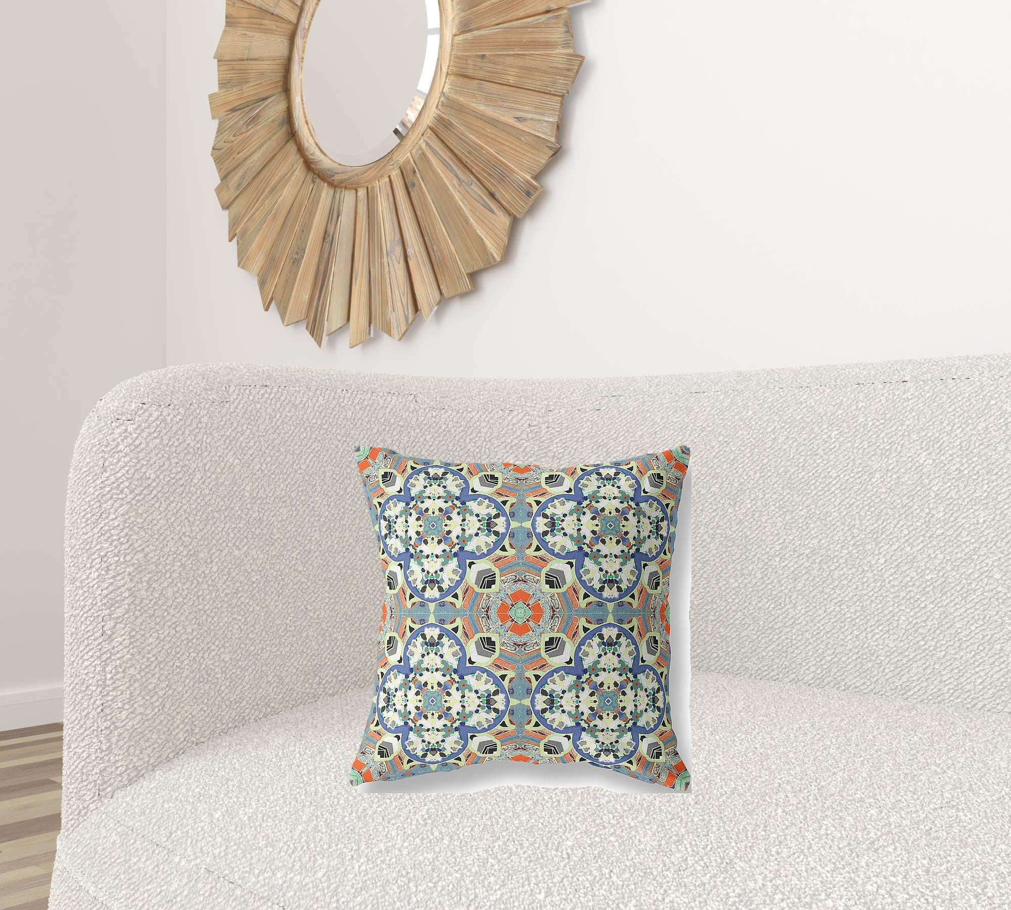 18" Blue Cream Cloverleaf Boho Suede Throw Pillow