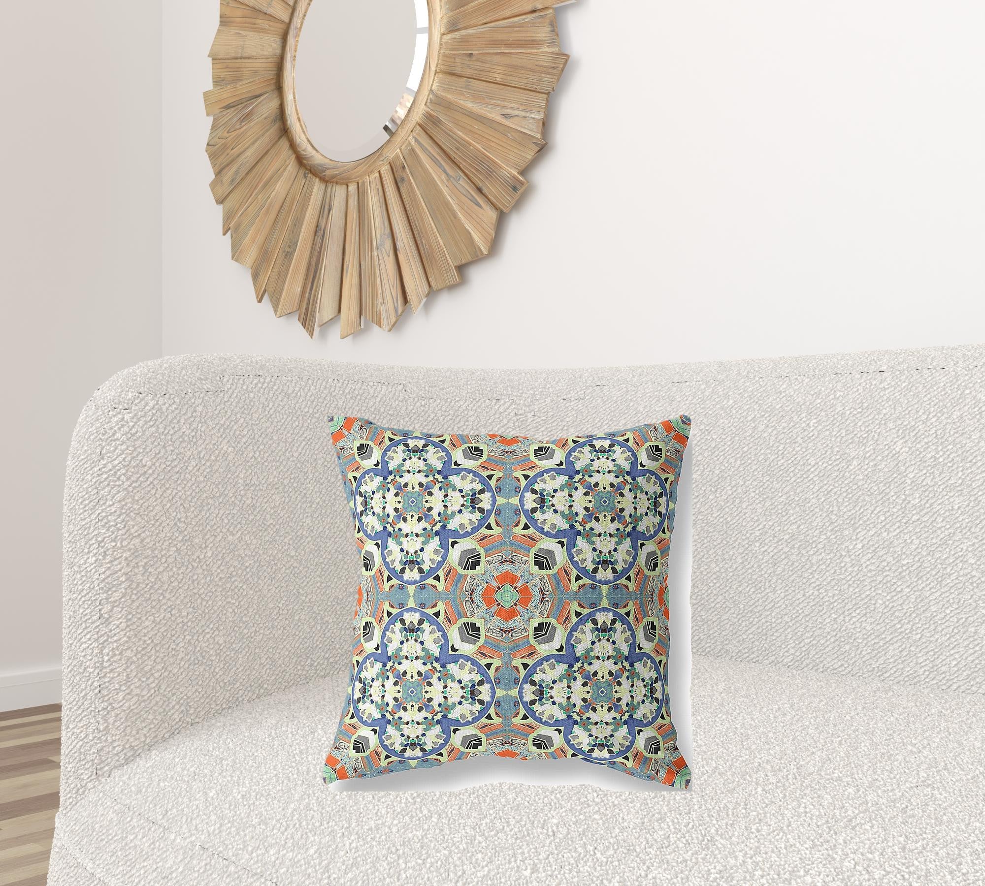 18" Blue Cream Cloverleaf Boho Suede Throw Pillow