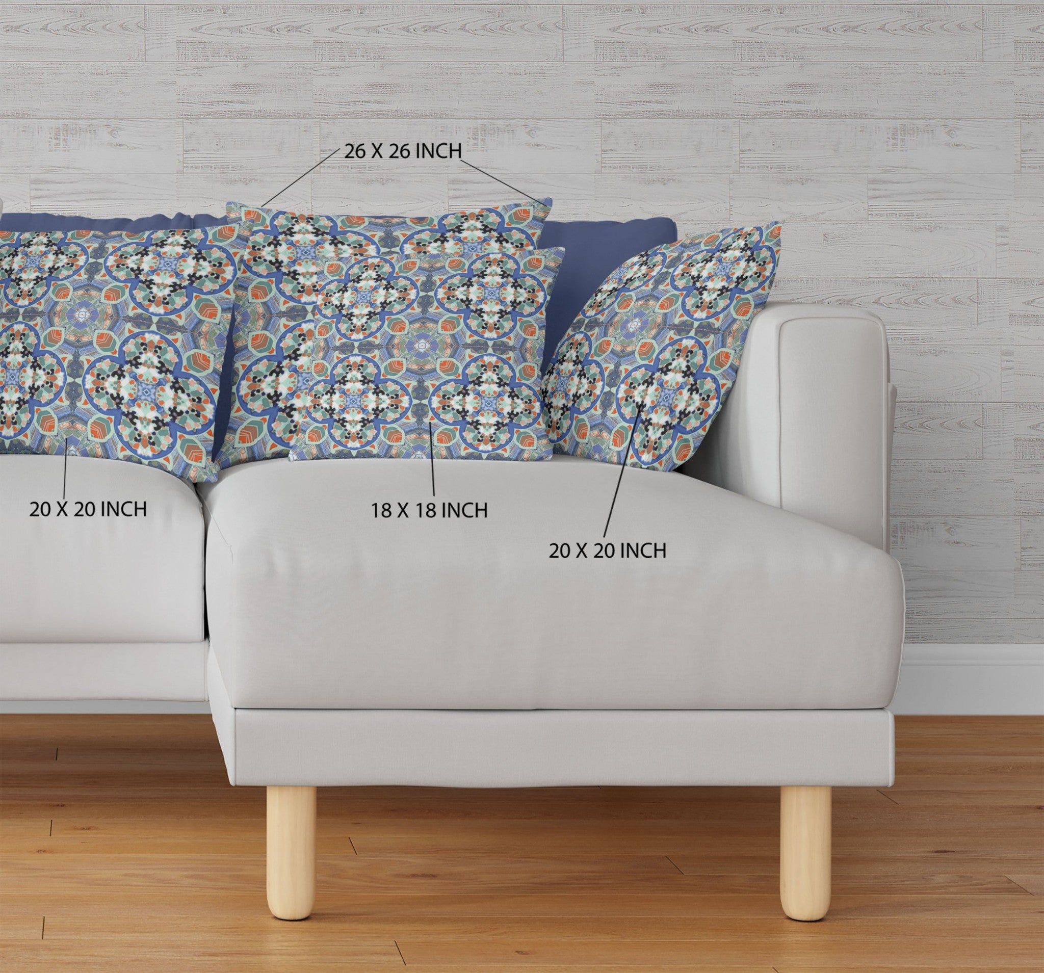 18" Blue Orange Cloverleaf Boho Suede Throw Pillow