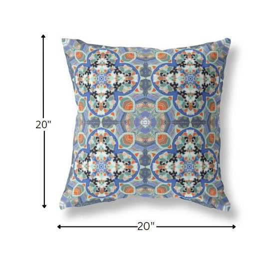 18" Blue Orange Cloverleaf Boho Suede Throw Pillow