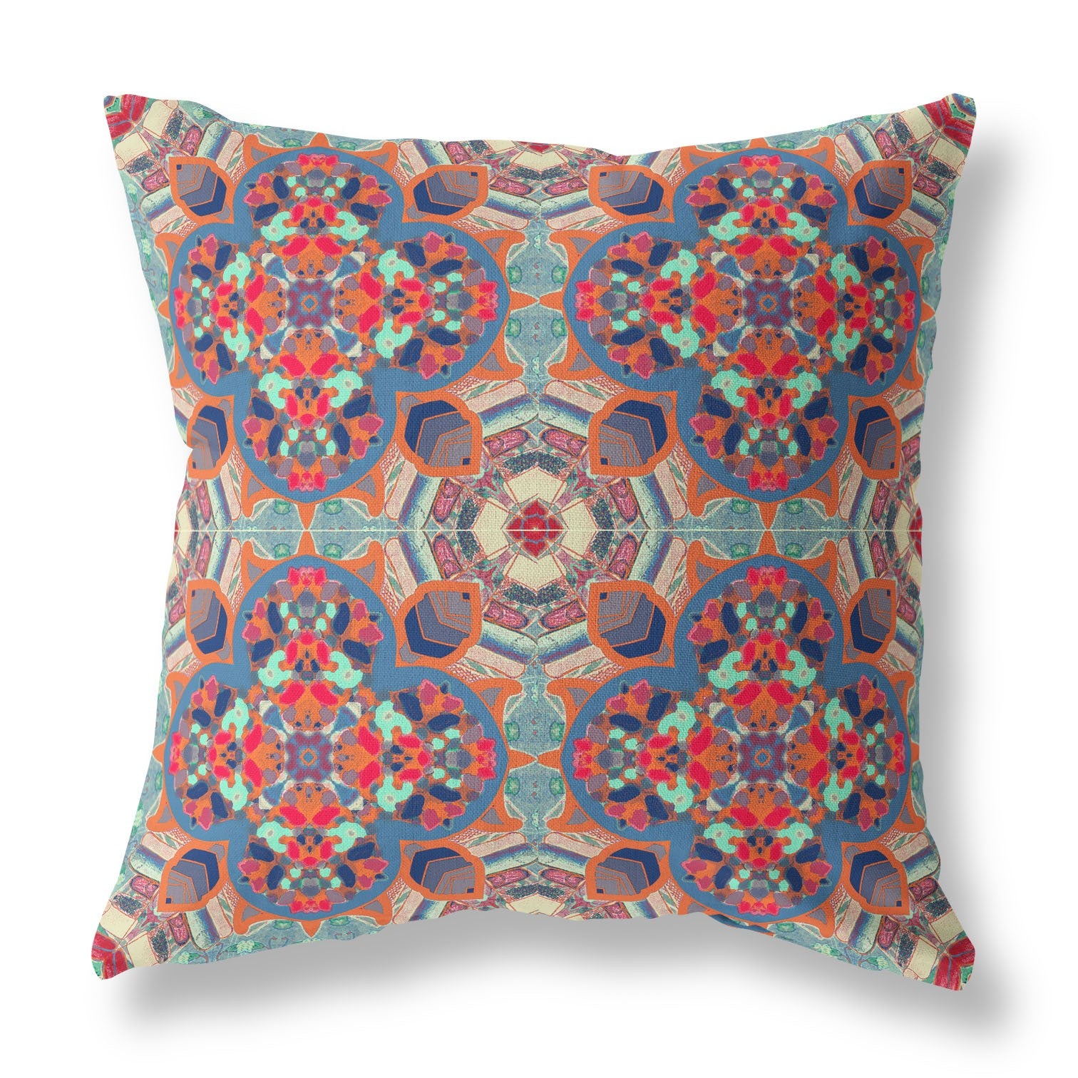 18" Orange Blue Cloverleaf Boho Suede Throw Pillow