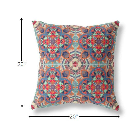 18" Orange Blue Cloverleaf Boho Suede Throw Pillow