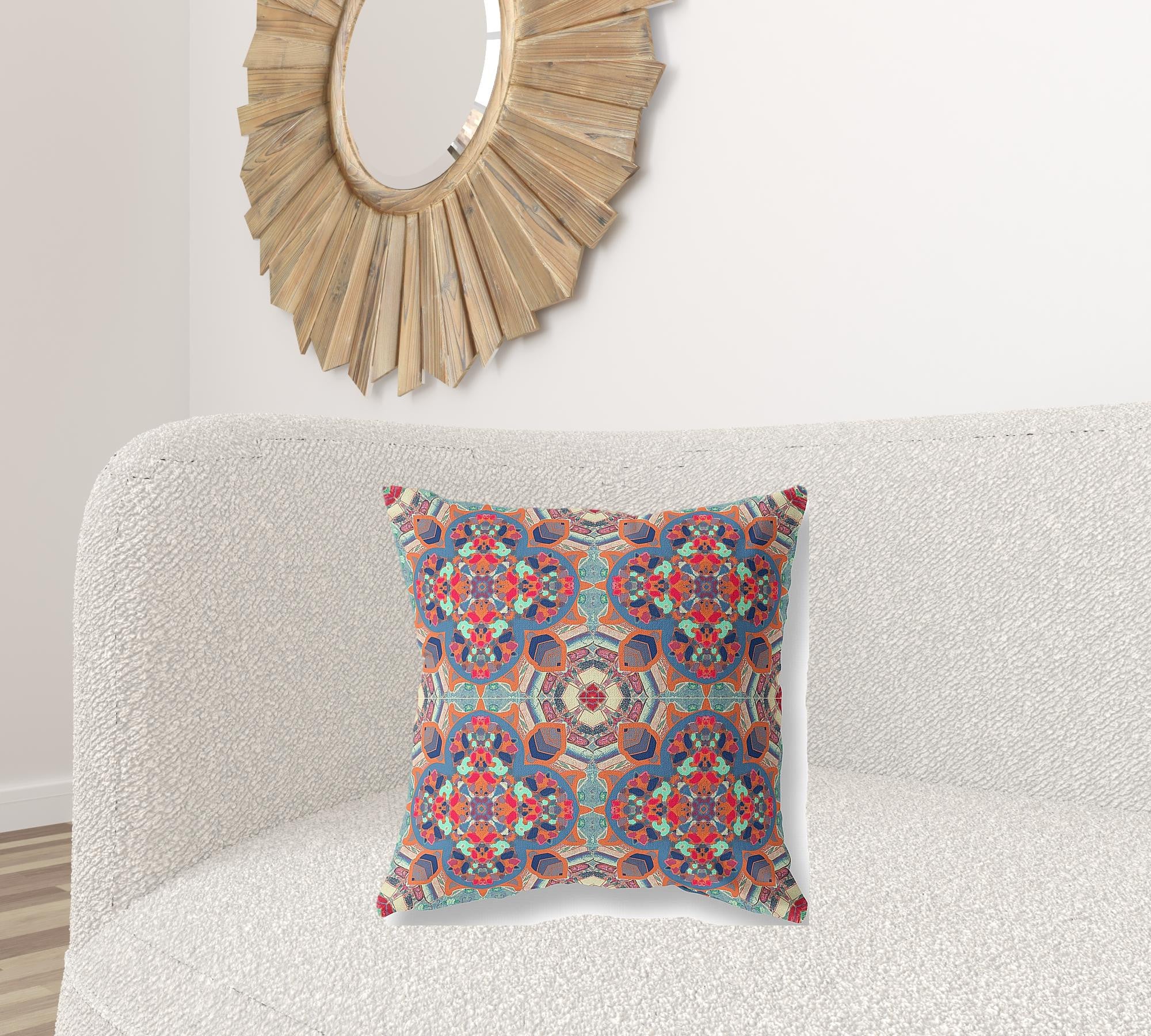 18" Orange Blue Cloverleaf Boho Suede Throw Pillow