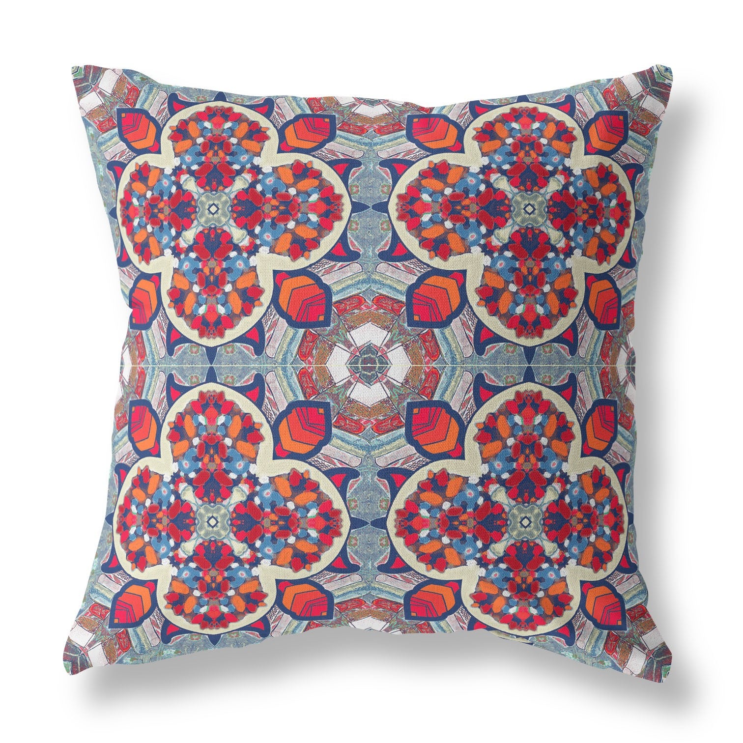 Red Blue Cloverleaf Boho Suede Throw Pillow 18"