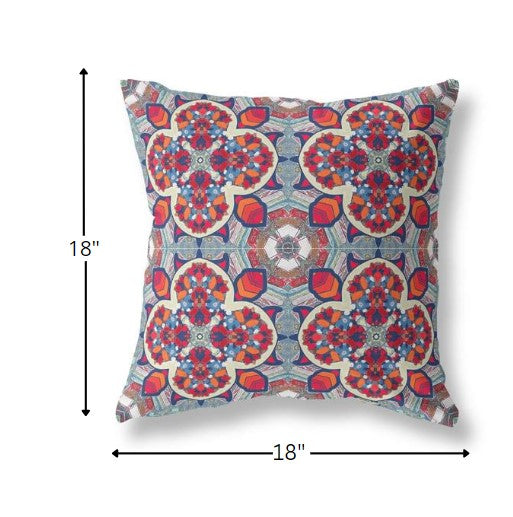 Red Blue Cloverleaf Boho Suede Throw Pillow 18"