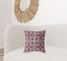 Red Blue Cloverleaf Boho Suede Throw Pillow 18