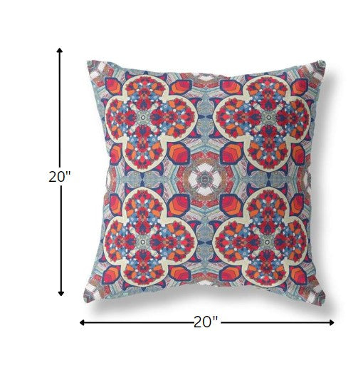 Red Blue Cloverleaf Boho Suede Throw Pillow 18"