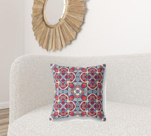Red Blue Cloverleaf Boho Suede Throw Pillow 18